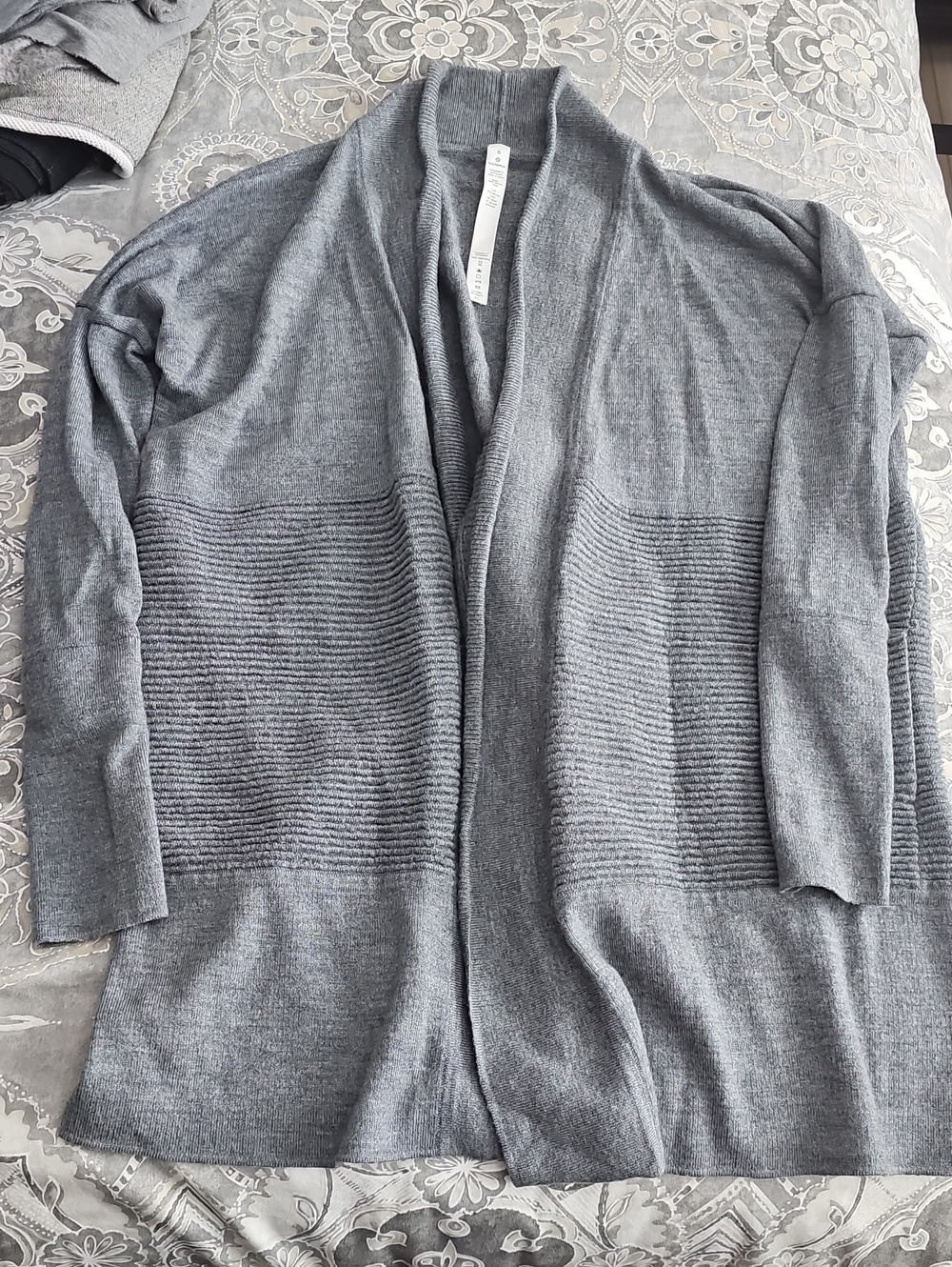 Lululemon Sit In Lotus Wrap Gray Open-Front Ribbed Panel Cardigan